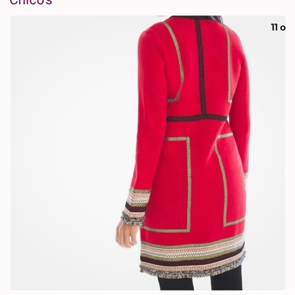 Chico’s 3 Cherry Red Reba Embellished Duster Cardigan XL - Picture 4 of 10